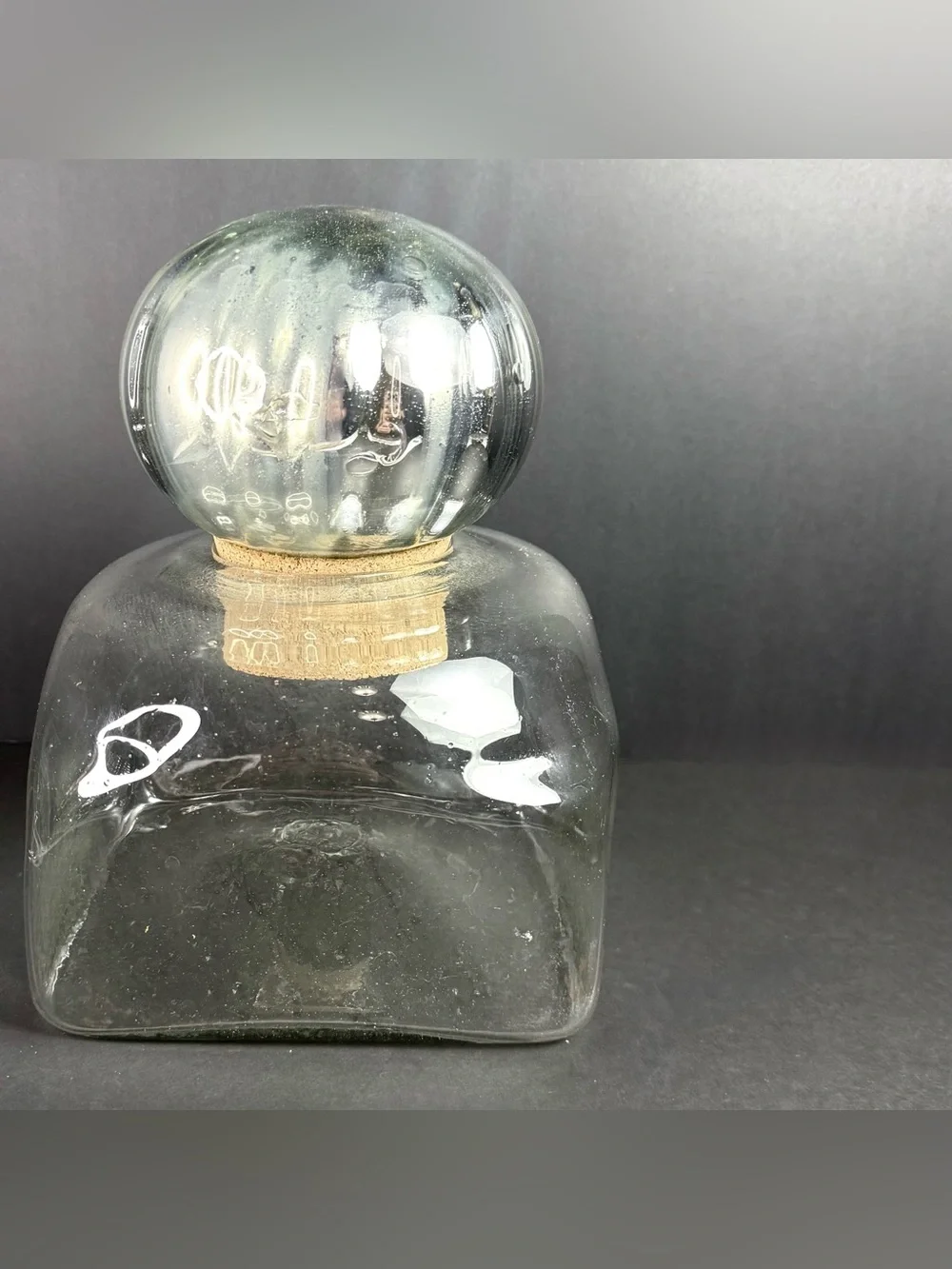 Vintage Lrg Hand Blown Glass Decanter/Canister Mercury Glass Stopper 80's Mexico